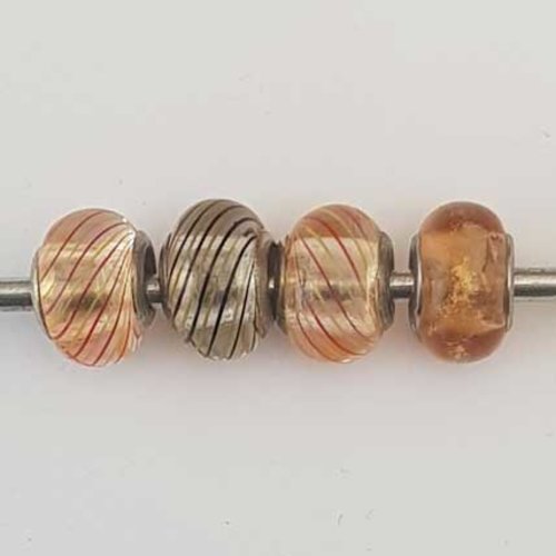 Perle n°1308-06 multi couleur lot 4 pièces compatible style pandora grand trou en verre ronde