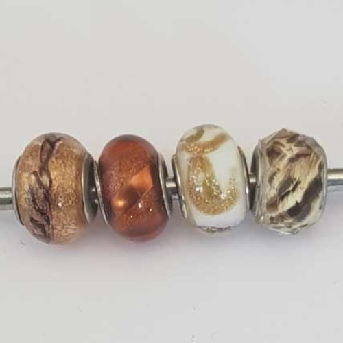 Perle n°1308-07 multi couleur lot 4 pièces compatible style pandora grand trou en verre ronde