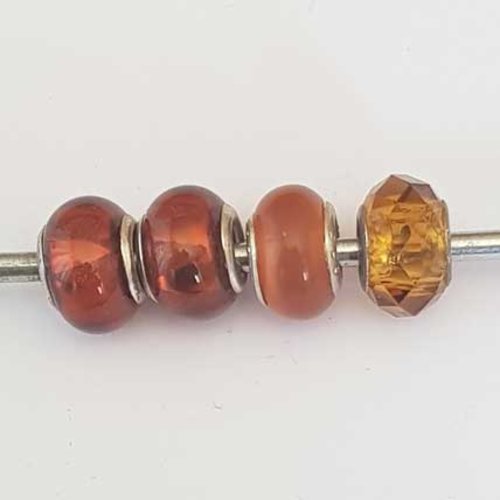 Perle n°1308-08 multi couleur lot 4 pièces compatible style pandora grand trou en verre ronde