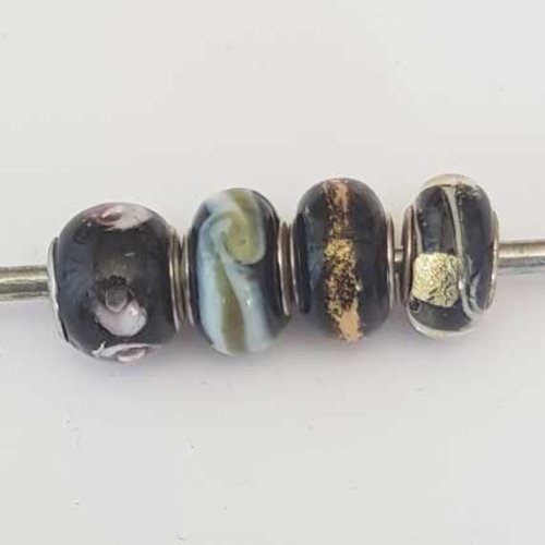 Perle n°1308-09 multi couleur lot 4 pièces compatible style pandora grand trou en verre ronde