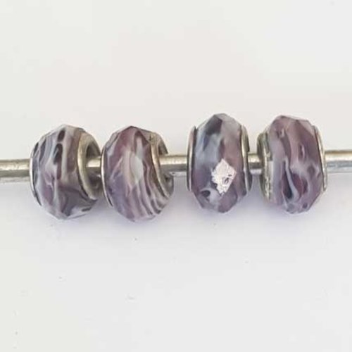 Perle n°1308-10 multi couleur lot 4 pièces compatible style pandora grand trou en verre facetté