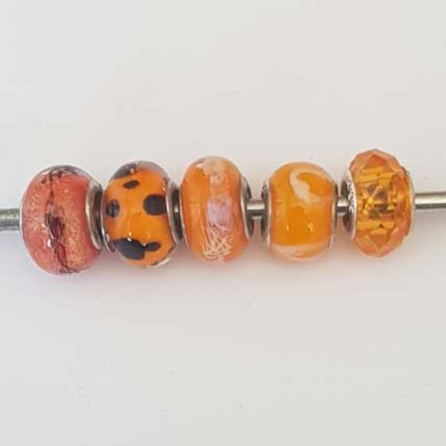 Perle n°1308-01 multi couleur lot 5 pièces compatible style pandora grand trou en verre facetté