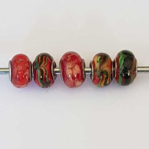 Perle n°1308-02 multi couleur lot 5 pièces compatible style pandora grand trou en verre facetté