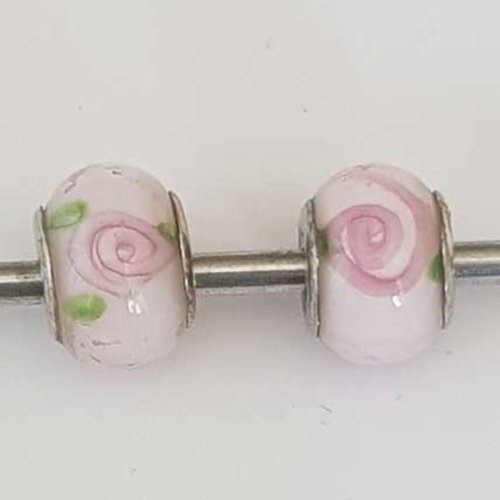 Perle n°1308-01 multi couleur lot 2 pièces compatible style pandora grand trou en verre ronde