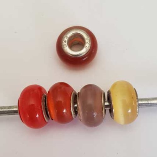 Perle n°1303-08 multi couleur lot 5 pièces compatible style pandora grand trou en verre ronde