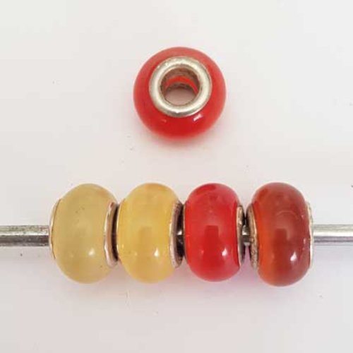 Perle n°1303-09 multi couleur lot 5 pièces compatible style pandora grand trou en verre ronde