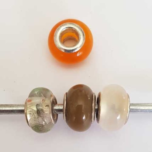 Perle n°1303-10 multi couleur lot 4 pièces compatible style pandora grand trou en verre ronde