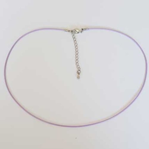 Collier cordon ciré mauve de 39 cm + 5 cm de chainette fermoir mousqueton