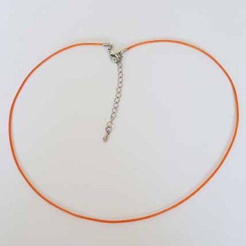 Collier cordon ciré orange de 39 cm + 5 cm de chainette fermoir mousqueton