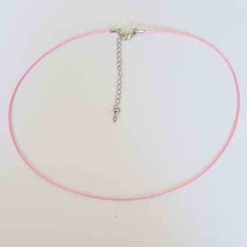 Collier cordon ciré rose clair de 39 cm + 5 cm de chainette fermoir mousqueton