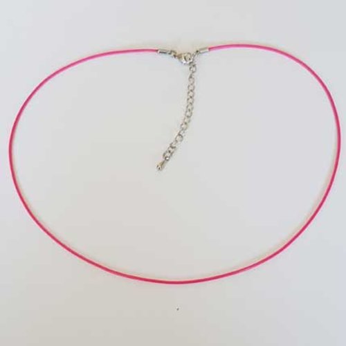 Collier cordon ciré rose foncé de 39 cm + 5 cm de chainette fermoir mousqueton