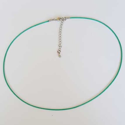 Collier cordon ciré vert de 39 cm + 5 cm de chainette fermoir mousqueton