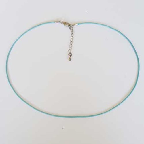 Collier cordon ciré vert mint de 39 cm + 5 cm de chainette fermoir mousqueton
