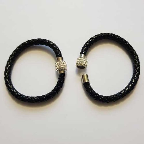 Bracelet simili cuir noir fermoir aimanté strass