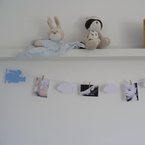 Guirlande décoration chambre d'enfant et bébé, porte photos pêle-mêle avion coffret naissance,