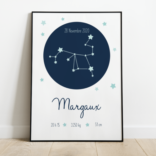 Affiche de naissance personnalisé prénom constellation zodiaque