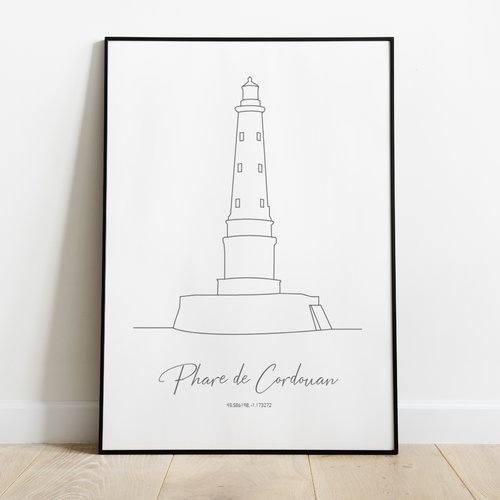 Affiche,  silhouette phare de l'atlantique, phare de cordouan, saint palais sur mer , le verdon sur mer, royan