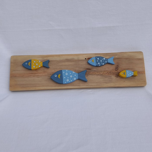 Tableau décoratif "banc de poissons" en bois peint