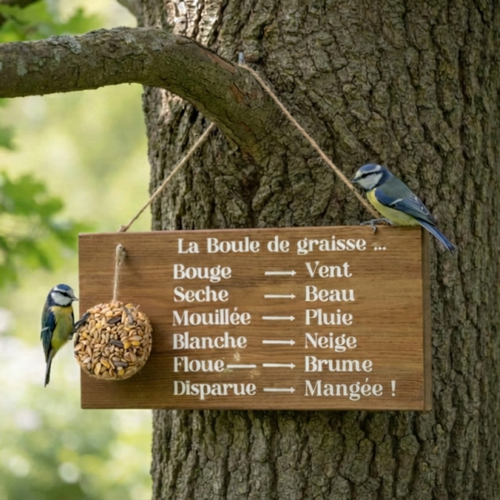 Mangeoire oiseaux extérieure en bois – support boule de graisse – baromètre humoristique jardin - cadeau noel homme