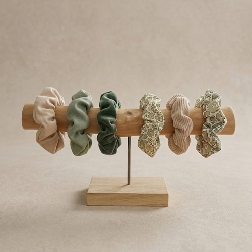 Porte-chouchous en bois et socle en bois – présentoir élastiques et accessoires cheveux
