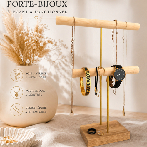 Double porte-bijoux et montres en bois de hêtre et chêne – présentoir élégant et fait main