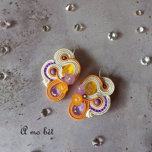 "spring flowers" boucles d'oreilles en soutache et cristal swarovski - orange