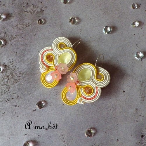 "spring flowers" boucles d'oreilles en soutache et cristal swarovski -jaune