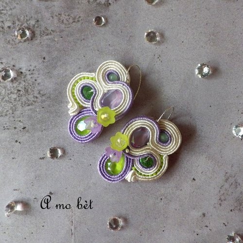 "spring flowers" boucles d'oreilles en soutache et cristal swarovski -violet