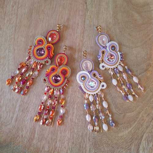 "sunrise & sunset" boucles soutache, cristal swarovski et acier inox
