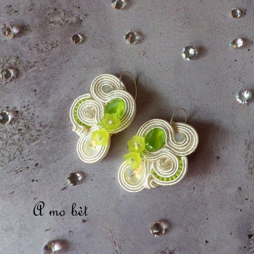 "spring flowers" boucles d'oreilles en soutache et cristal swarovski - vert