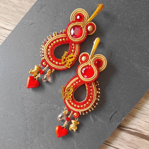 "valentine" boucles soutache, cristal swarovski et acier inox