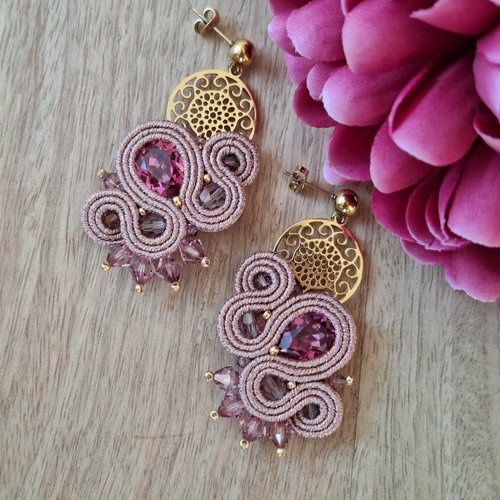 "grace" boucles soutache, cristal swarovski et acier inoxydable