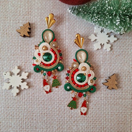 "gran" boucles soutache et cristal swarovski, thème noël