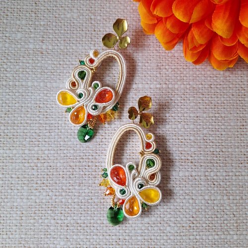 "agrumes" boucles soutache, cristal swarovski et acier inox