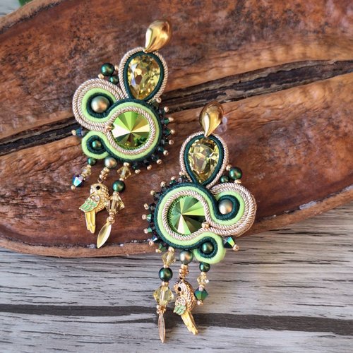 "amazone" boucles soutache, cristal swarovski et acier inox