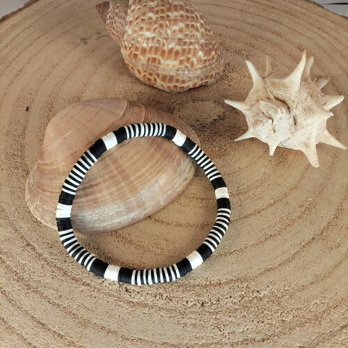 Bracelet « le breton » en perle de heishi noir et blanc