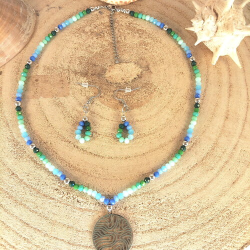 Parure « les mers du monde » collier et boucles d'oreilles