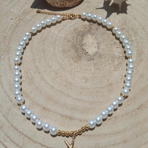 Collier bord de mer en perle nacrée fantaisie et étoile de mer