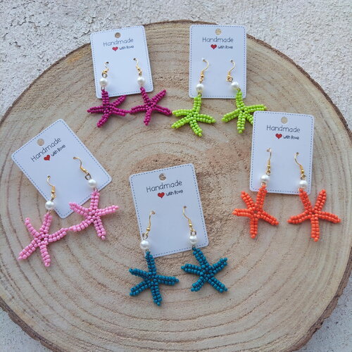 Boucles d'oreilles colorées étoile de mer et sa perle nacrée fantasie