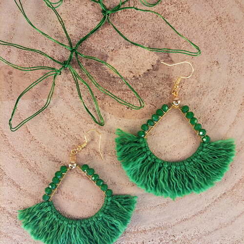 Boucles d'oreilles bohèmes hippies chics vert sapin ou bleu marine