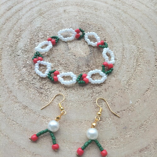 Bracelet et boucles d'oreilles cerise