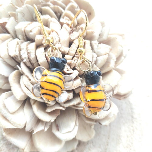 Boucles d'oreilles abeille en verre soufflé