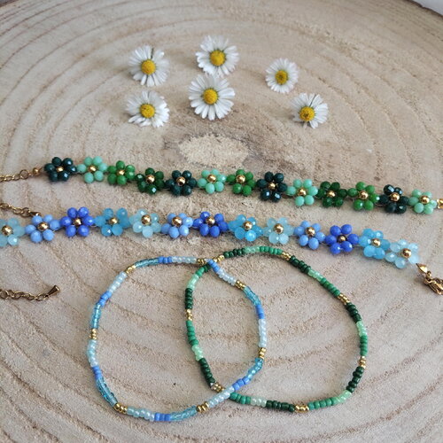 Bracelet en perle petite fleur et son bracelet fin assorti