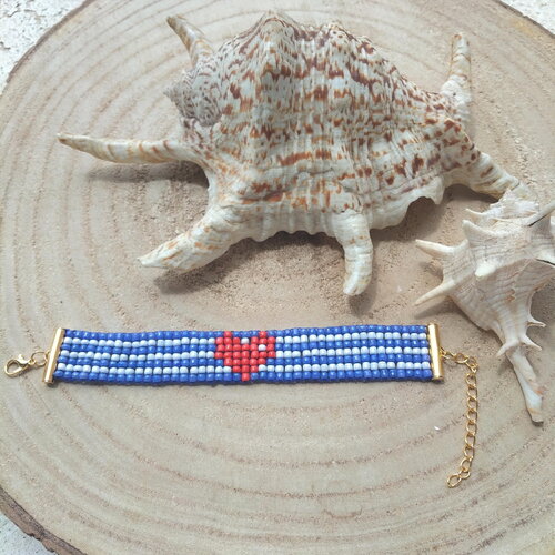 Bracelet manchette marinière avec cœur