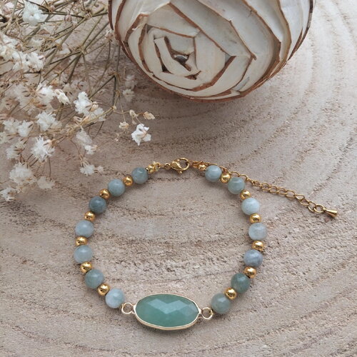 Bracelet en perle et pierre naturelle en amazonite et morganite