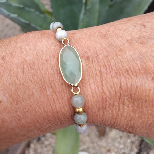 Bracelet en perle et pierre naturelle en amazonite et morganite