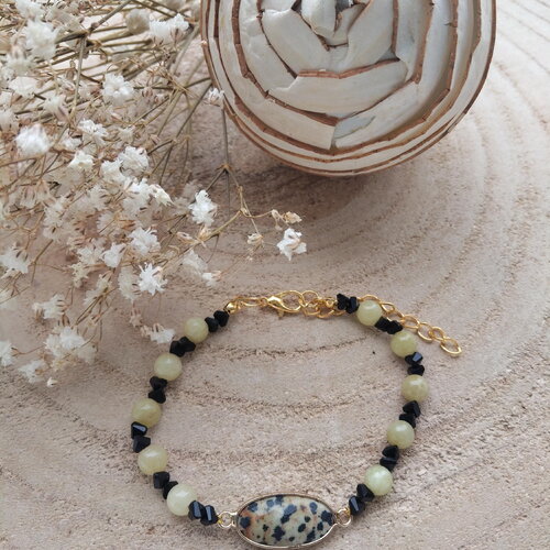 Bracelet en jaspe dalmatien & morganite