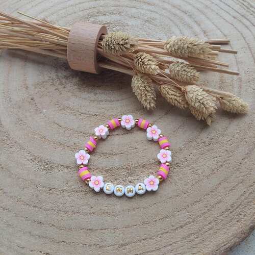 Bracelet prénom personnalisable avec fleur