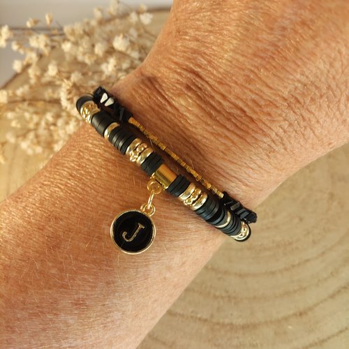 Ensemble de bracelets noirs et dorés personalisables