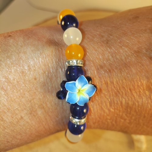 Bracelet de perle "tahiti" avec fleur de tiaré coloré à l'unité